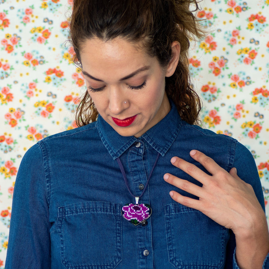 Ocosingo Floral Heart Embroidered Necklace- 2 Styles