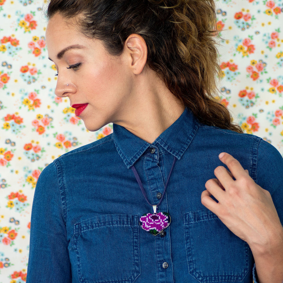 Ocosingo Floral Heart Embroidered Necklace- 2 Styles