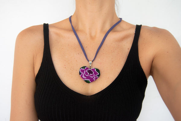 Ocosingo Floral Heart Embroidered Necklace- 2 Styles