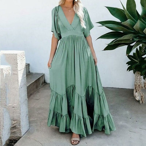 Women's V-Neck Tiered & Ruffled Maxi Dress - 5 Colors