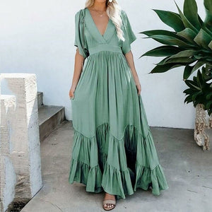Women's V-Neck Tiered & Ruffled Maxi Dress - 5 Colors