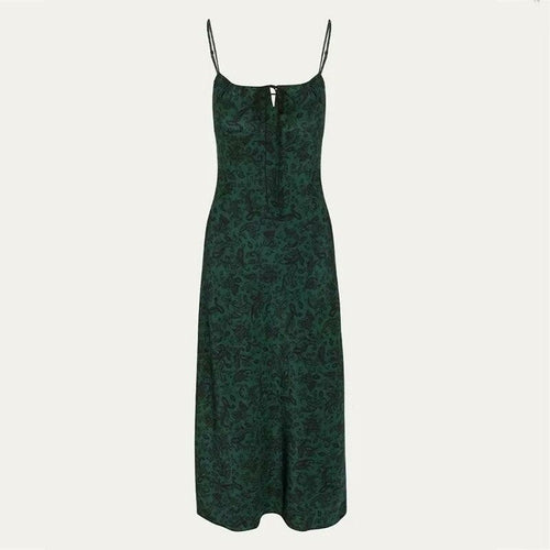 Women's Floral Print Spaghetti Strap A-Line Maxi Dress- 2 Colors