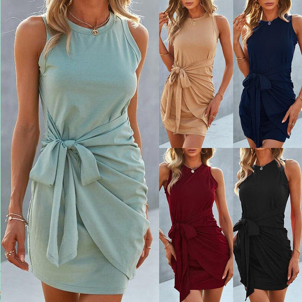 Women's Sleeveless Tie-Waist Mini Tank Dress- 5 Colors