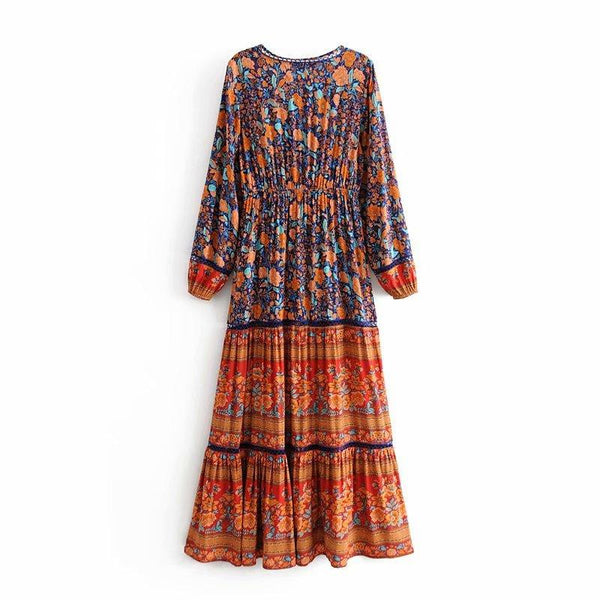 Women's Bohemian Floral Print Long Sleeve Maxi Dress- 2 Colors