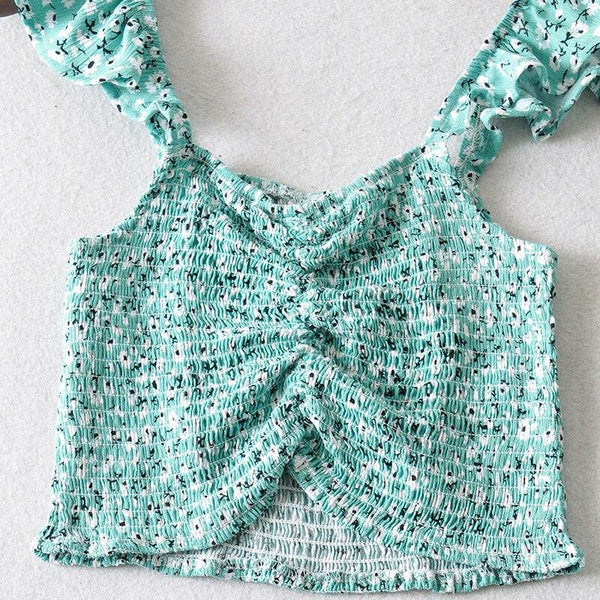 Women's Floral Cap Sleeve Cropped Top & Split Hem Skirt Two-Piece Set- 3 Colors