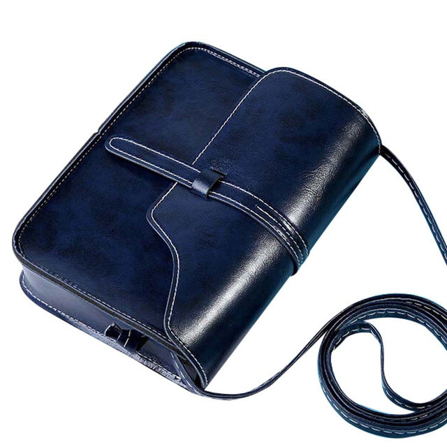 Faux Leather Fashionable Saddle Bag- Dark Blue