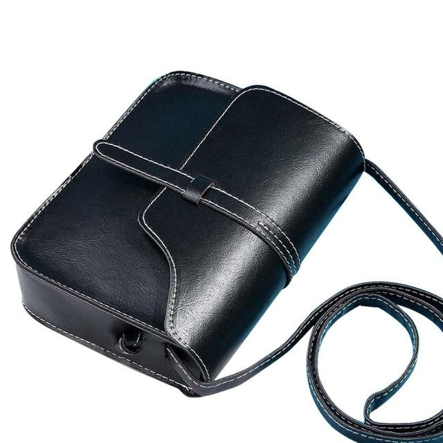 Faux Leather Fashionable Saddle Bag- Black