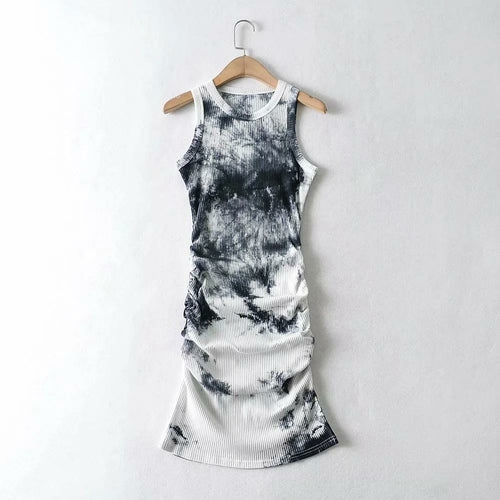 Women's Sleeveless Tie-Dye Ribbed Mini Tank Dresses- 4 Colors