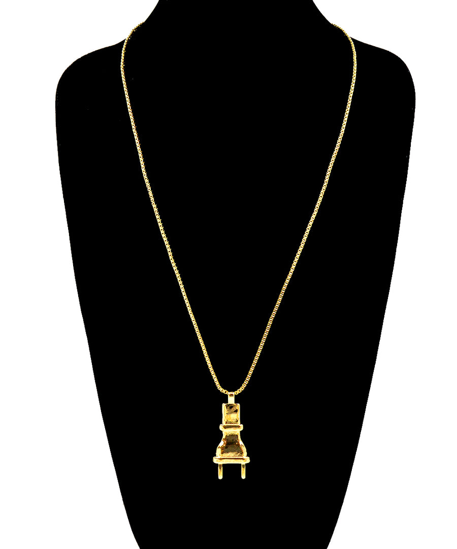 Gold & Rhinestone Plug Pendant Necklace 