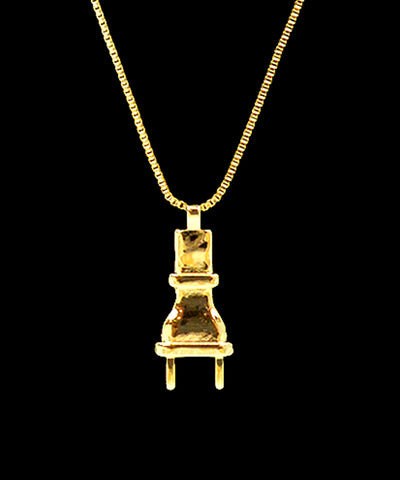 Gold & Rhinestone Plug Pendant Necklace close up gold side