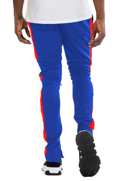 Men's Slim Fit Side Stripe Joggers- Blue & Orange