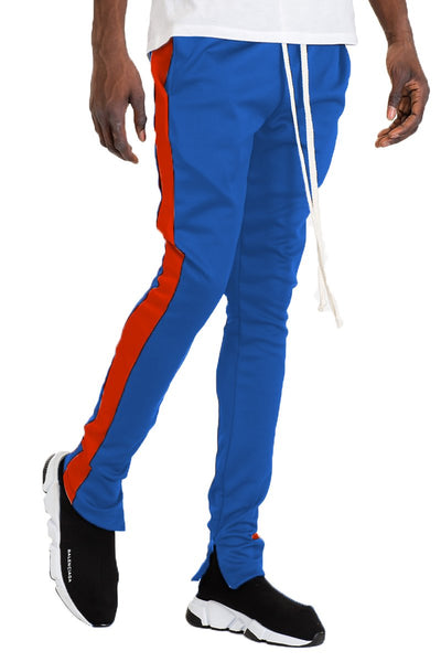 Men's Slim Fit Side Stripe Joggers- Blue & Orange