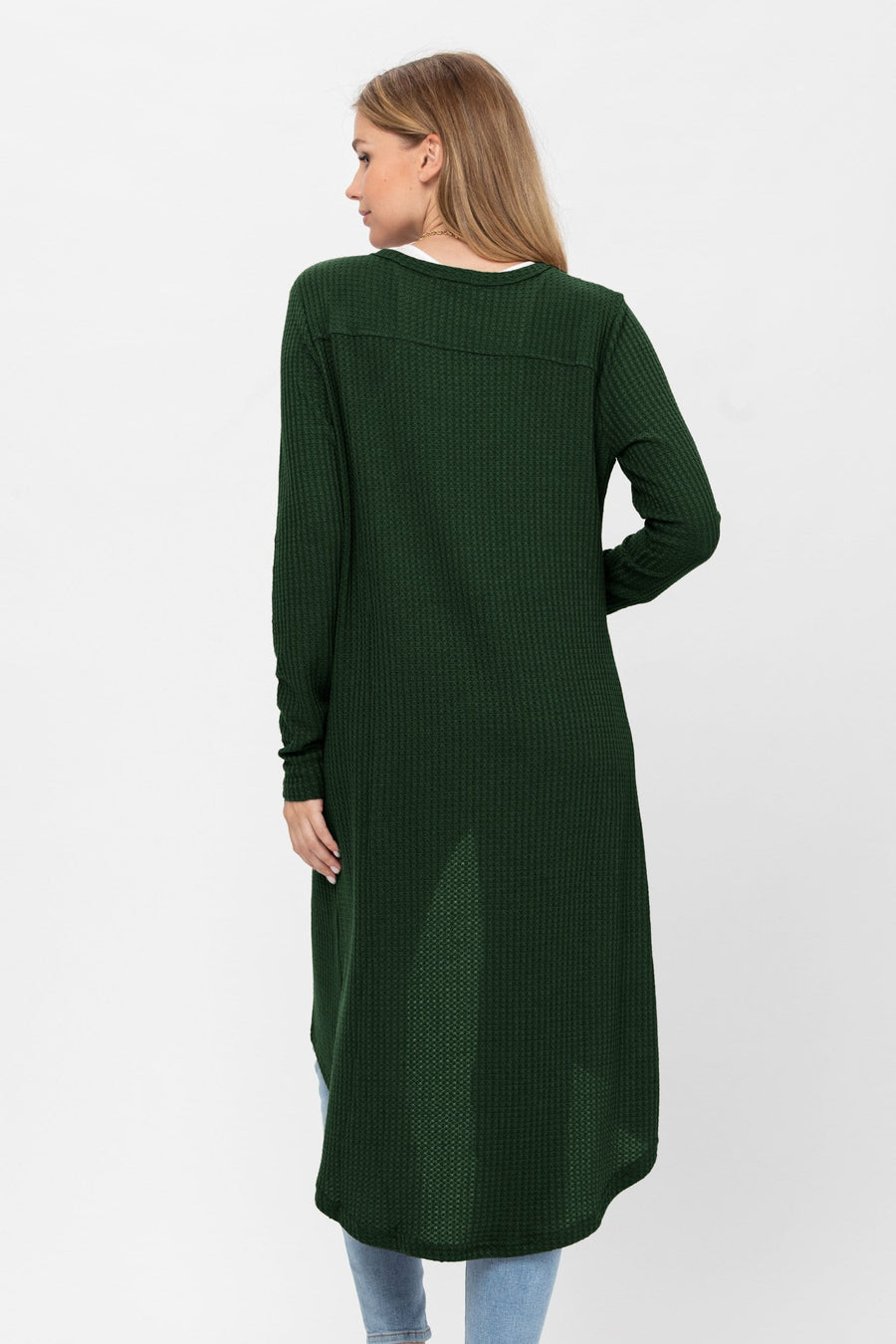 Women's Long Sleeve Button Down Solid Color Knit Cardigan with Pockets- Hunter Green