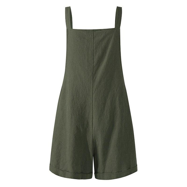 Women's Button Tab Front Pocket Shorts Jumpsuit- 3 Colors