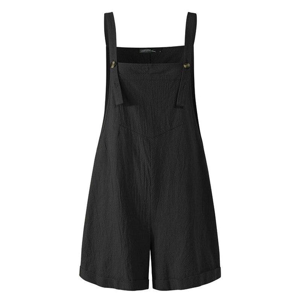 Women's Button Tab Front Pocket Shorts Jumpsuit- 3 Colors