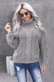 Gray Oversized Drop Shoulder Chunky Cable Knit Turtleneck Sweater