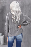 Gray Oversized Drop Shoulder Chunky Cable Knit Turtleneck Sweater