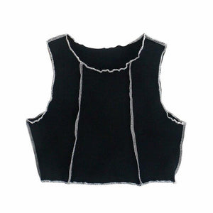 Black & White Contrast Exposed Seam Cropped Tank Top