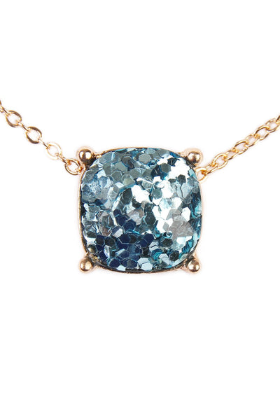 Glitter Cushion Cut Necklace- 4 Colors