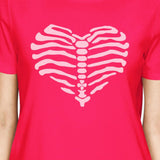 Skeleton Heart Women's T-Shirt- Hot Pink