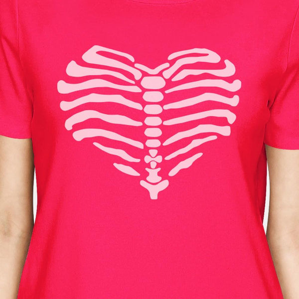Skeleton Heart Women's T-Shirt- Hot Pink
