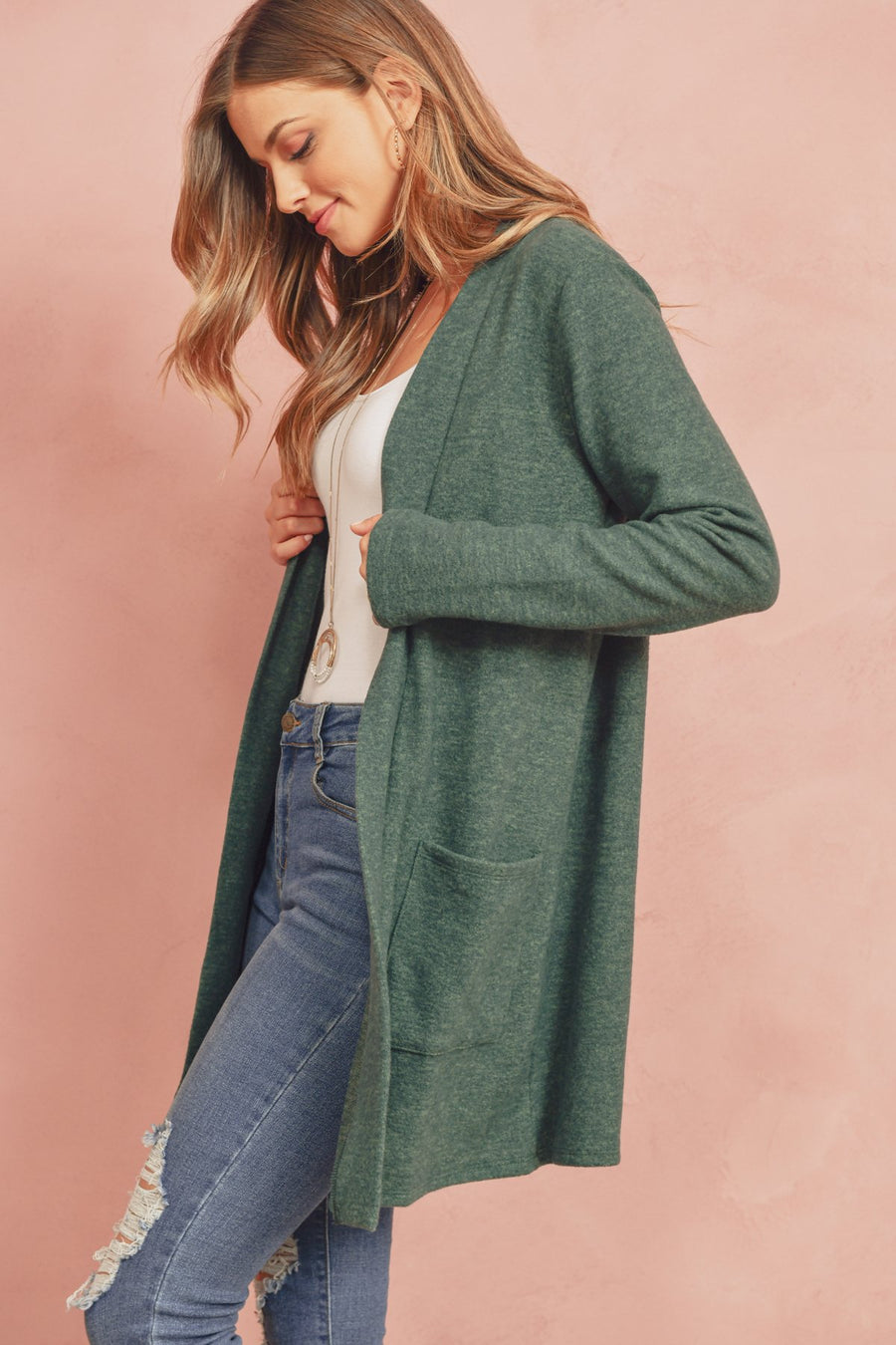 Brushed Melange Open Front Cardigan- 5 Colors