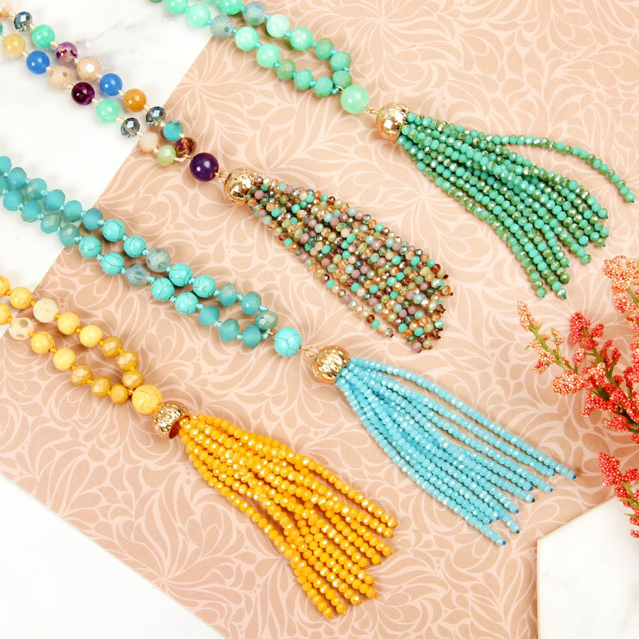 Beaded Tassel Pendant Necklace- 6 Colors