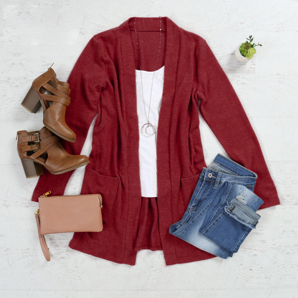 Brushed Melange Open Front Cardigan- 5 Colors