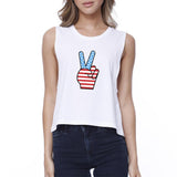 American Flag Peace Sign Cropped Tank- White