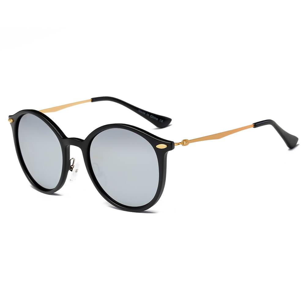 DEWITT | D32 - Retro Horn Rimmed Keyhole Bridge Round Sunglasses Circle