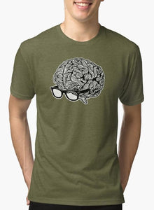 Brain with Glasses Green T-Shirt