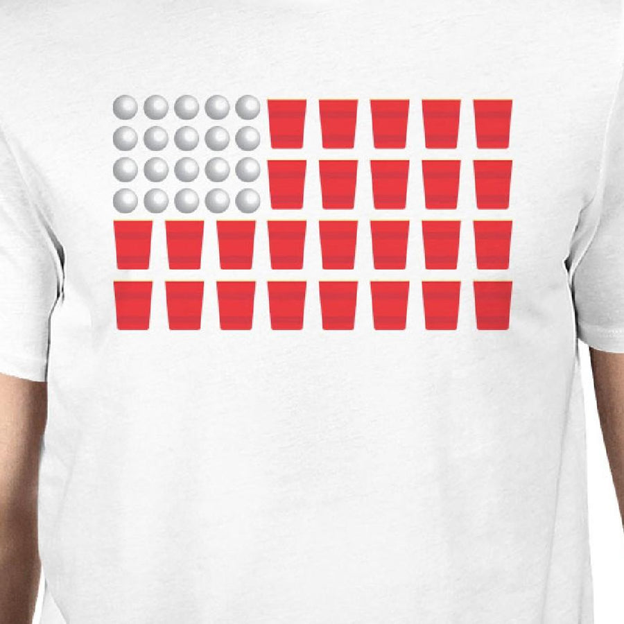 Beer Pong American Flag Men's T-Shirt- White