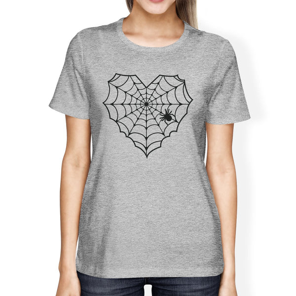 Heart Spider Web Women's T-Shirt- Heather Grey