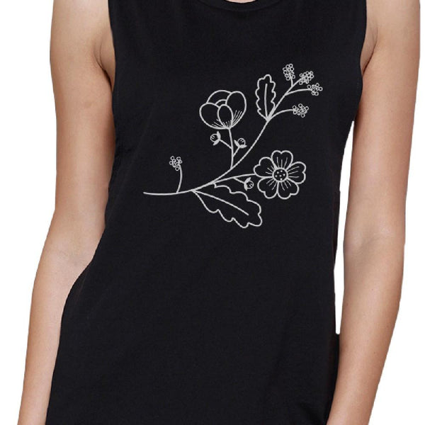 Floral Muscle Tank- Black