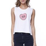 Meh Cropped Pink Heart Print Women's Tank Top- White