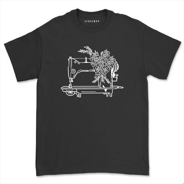 Floral Sewing Machine T-Shirt- Black