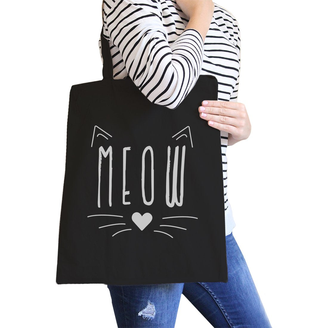 Meow Cat Face Tote Bag- Black