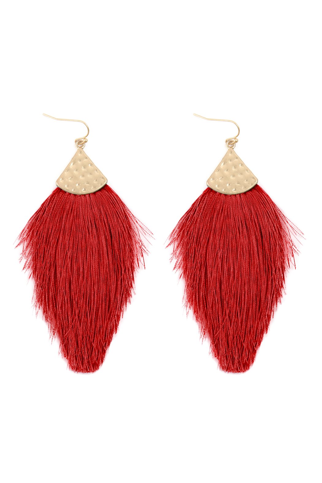 Thread Tassel Drop Earrings- Red