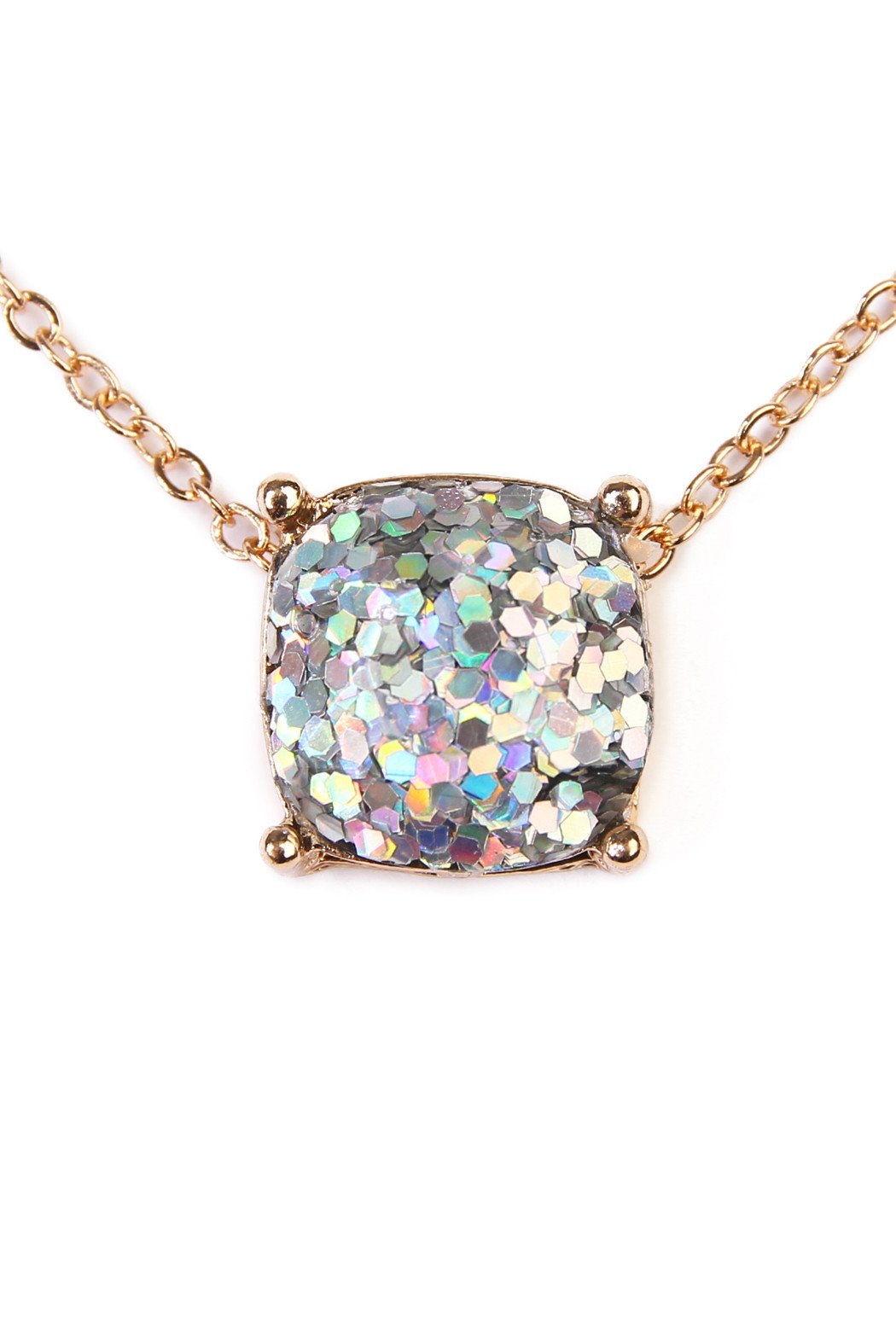 Glitter Cushion Cut Necklace- 4 Colors