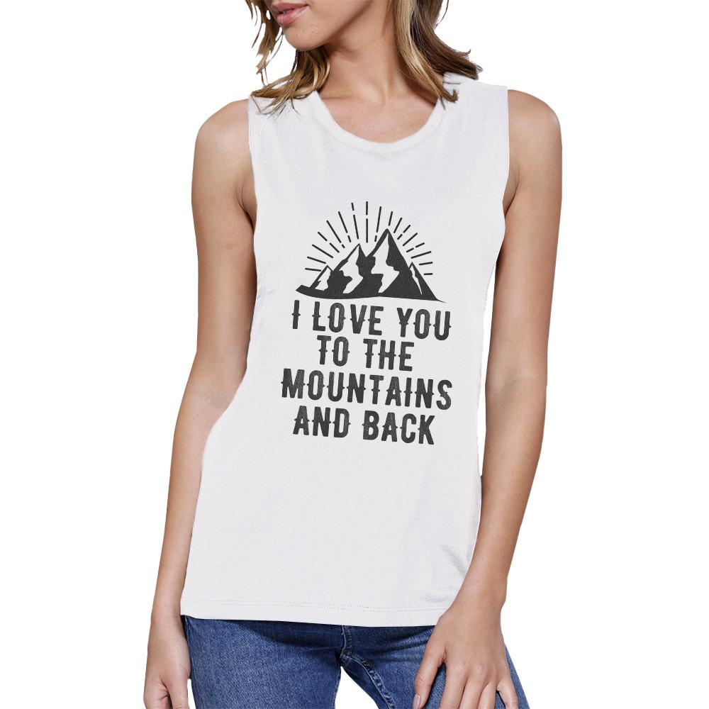 To the Mountains & Back Women's Muscle Tee- White