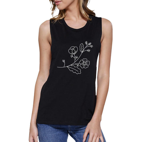 Floral Muscle Tank- Black