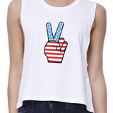 American Flag Peace Sign Cropped Tank- White