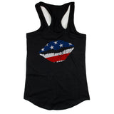 American Flag Lips Women's Racerback Tank Top- Black