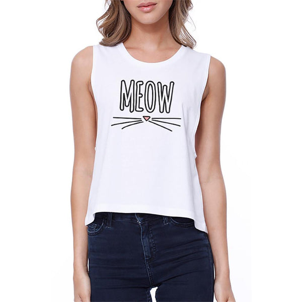 Meow Crop Tank- White