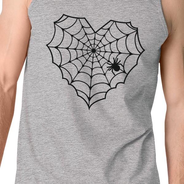 Heart Spider Web Tank Top- Heather Grey