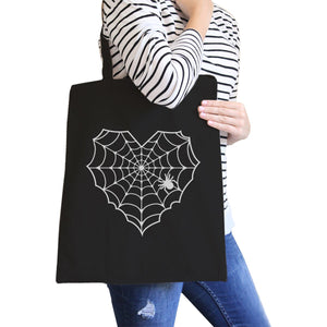 Heart Spider Web Tote Bag- Black