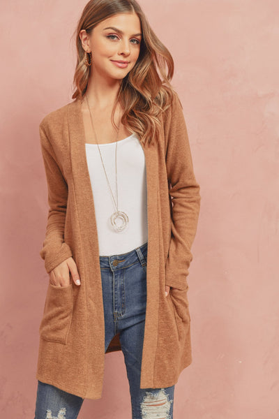 Brushed Melange Open Front Cardigan- 5 Colors