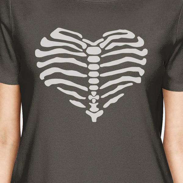 Skeleton Heart Women's T-Shirt- Dark Grey