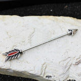 14g Stainless Steel Arrow Industrial Barbell With Red Feather
