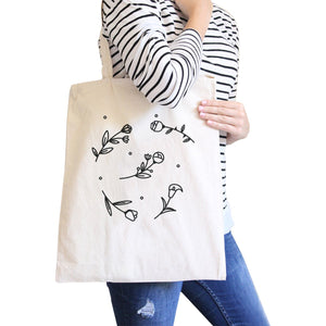 Icon Floral Pattern Tote Bag- Natural